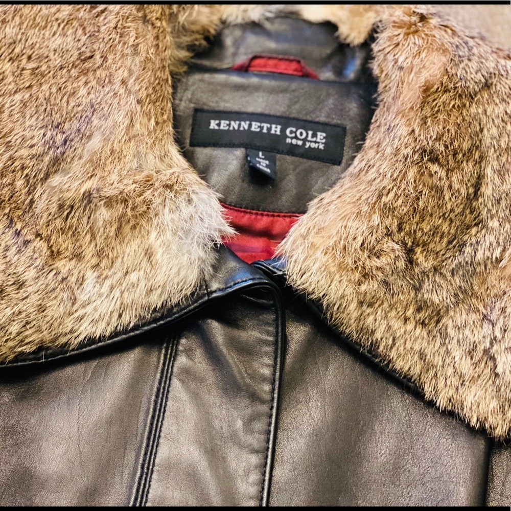 Kenneth Cole Leather Jacket with Fur Collar